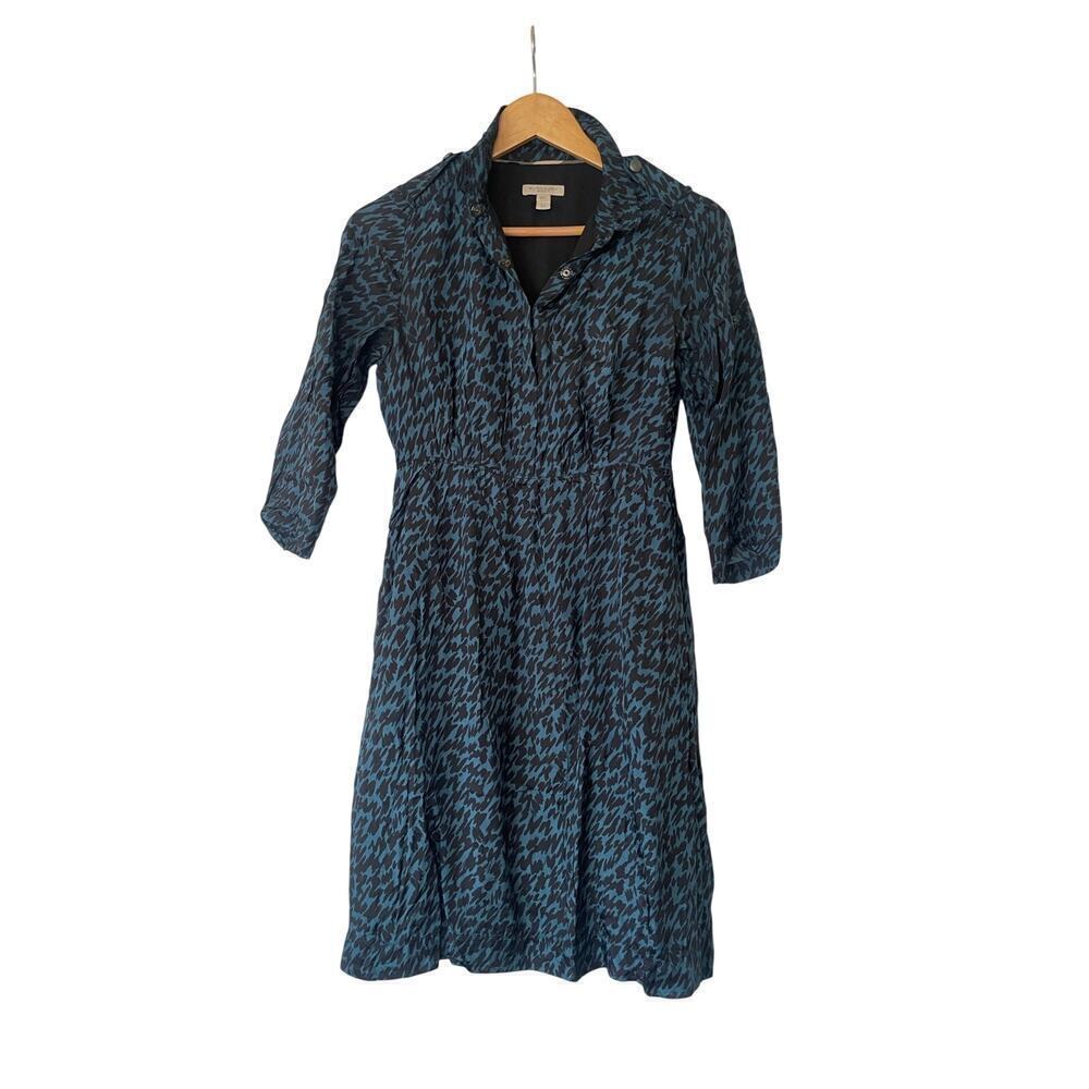 Burberry Brit Blue and Black Abstract Leopard Print Convertible Dress • Sz 4 ⬇️